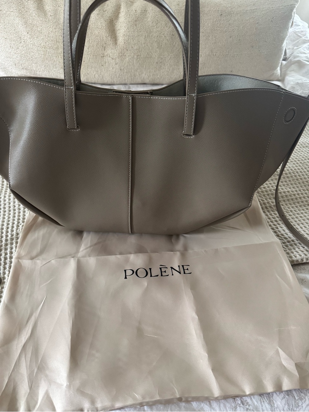 Minimalist Taupe Tote with Detachable Pouch - Picture 4 of 14